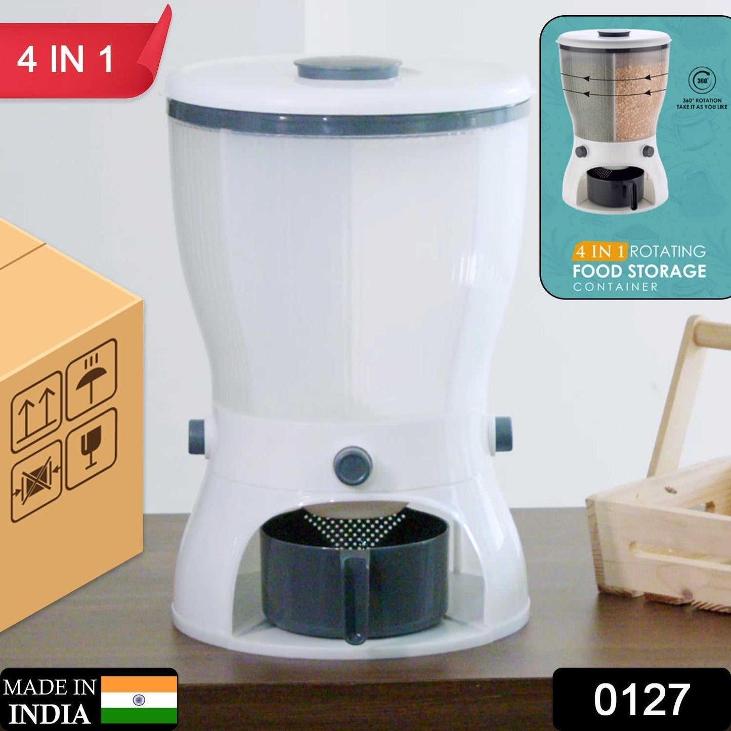 0127 4in1 Rice Dispenser, Grain Storage Container Household Cereal Dispenser dd