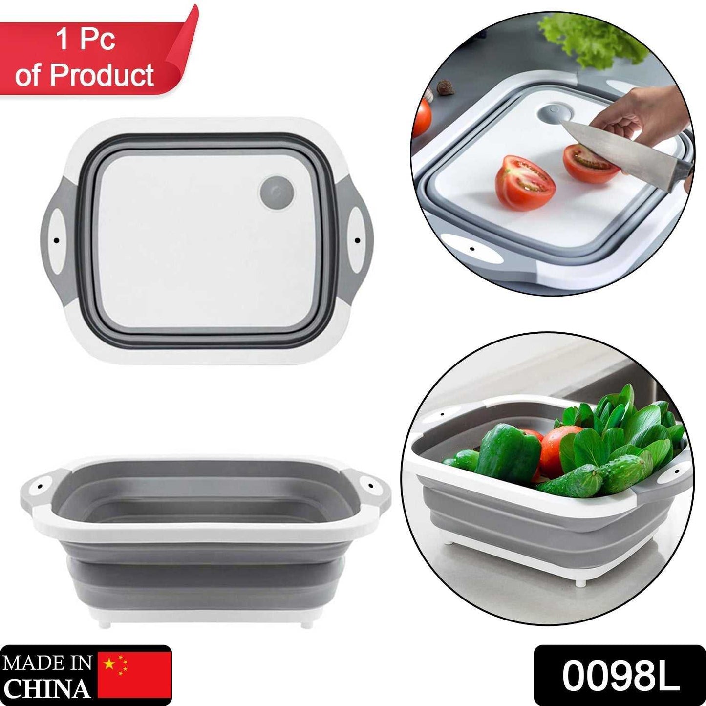 0098L COLLAPSIBLE CUTTING BOARD WITH DISH TUB BASKET For Kitchen Use ( 1 Pcs ) dd