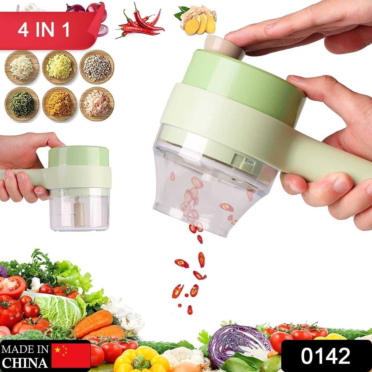 0142 4 in 1 Electric Handheld Cooking Hammer Vegetable Cutter Set Electric Food Chopper Multifunction Vegetable Fruit Slicer dd