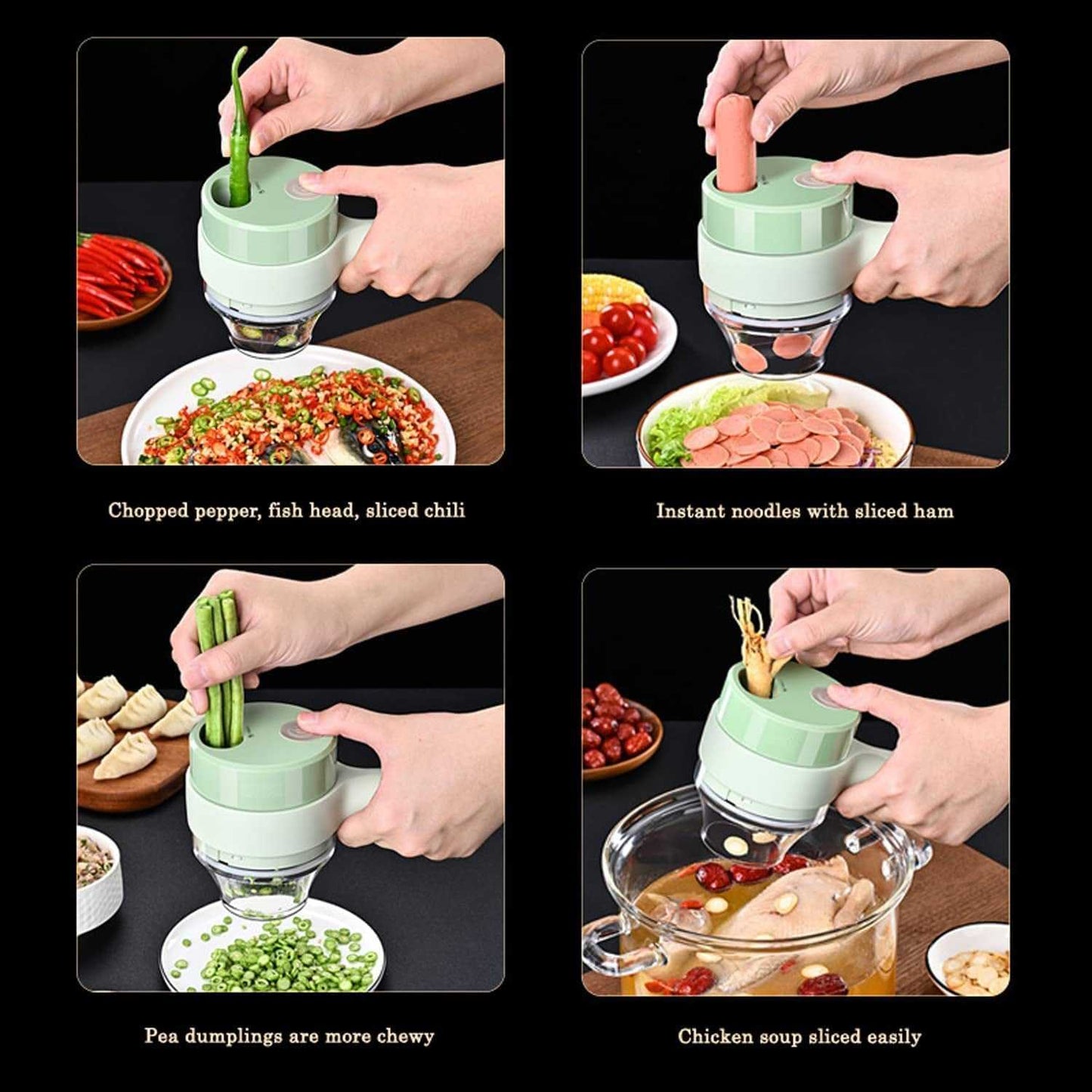 0142 4 in 1 Electric Handheld Cooking Hammer Vegetable Cutter Set Electric Food Chopper Multifunction Vegetable Fruit Slicer dd