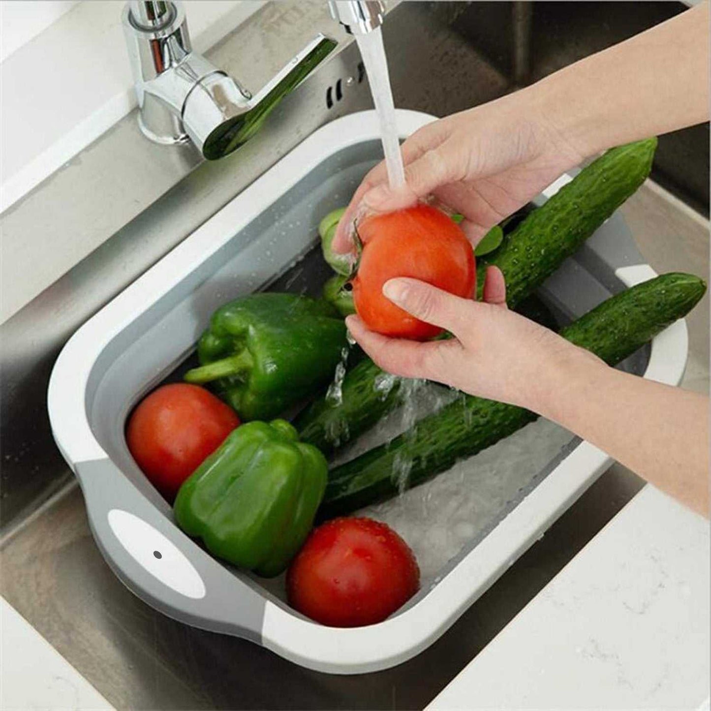 0098L COLLAPSIBLE CUTTING BOARD WITH DISH TUB BASKET For Kitchen Use ( 1 Pcs ) dd
