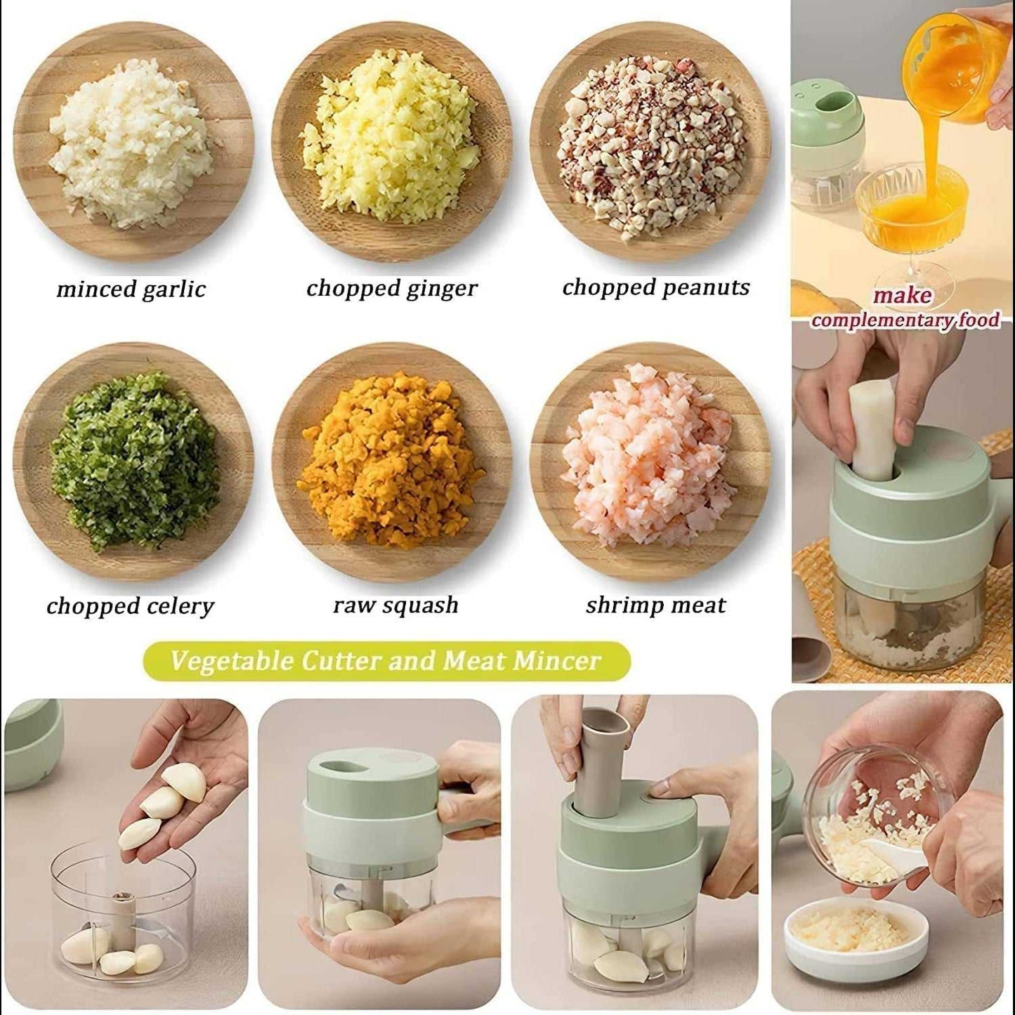 0142 4 in 1 Electric Handheld Cooking Hammer Vegetable Cutter Set Electric Food Chopper Multifunction Vegetable Fruit Slicer dd