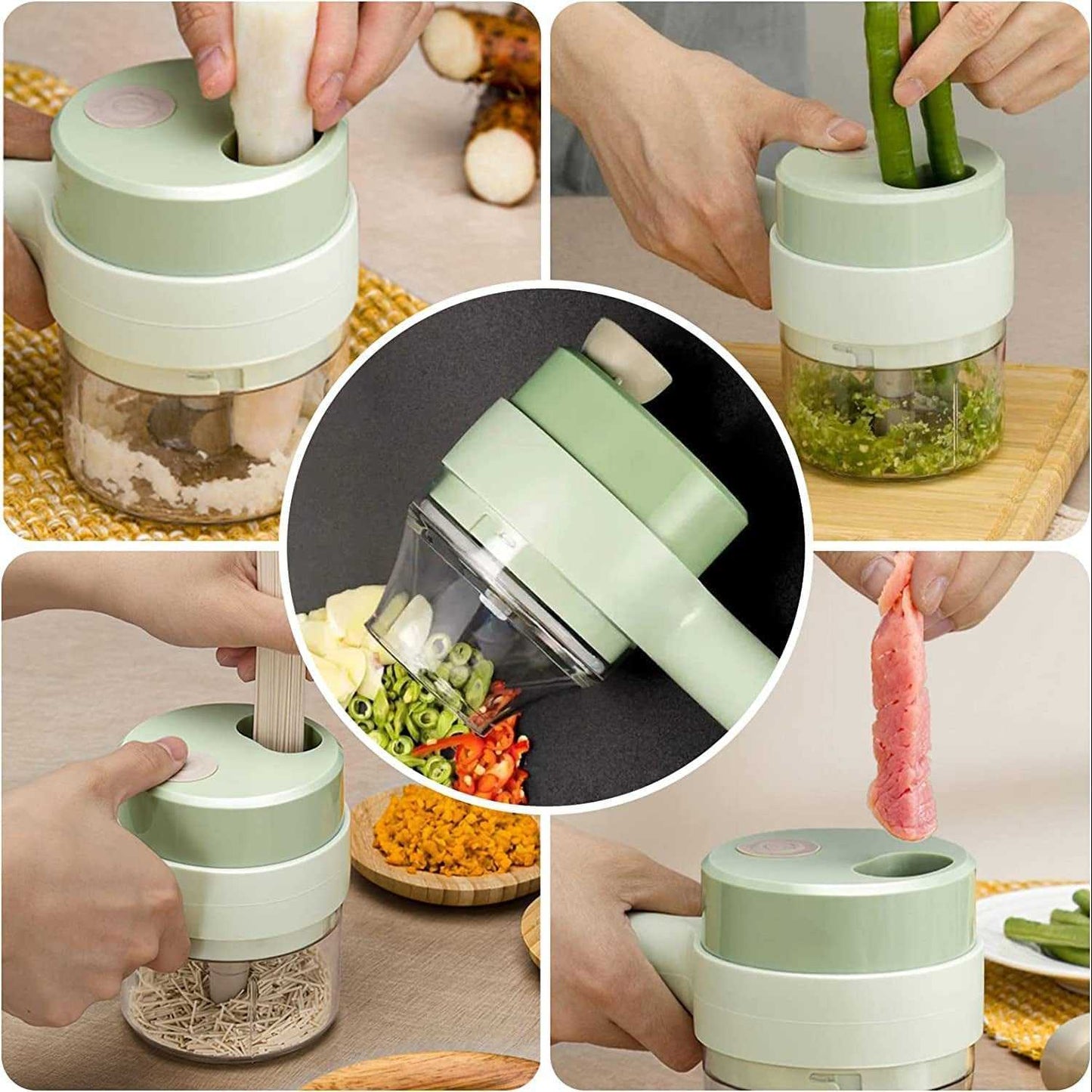 0142 4 in 1 Electric Handheld Cooking Hammer Vegetable Cutter Set Electric Food Chopper Multifunction Vegetable Fruit Slicer dd