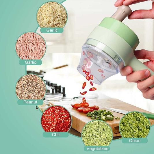 0142 4 in 1 Electric Handheld Cooking Hammer Vegetable Cutter Set Electric Food Chopper Multifunction Vegetable Fruit Slicer dd
