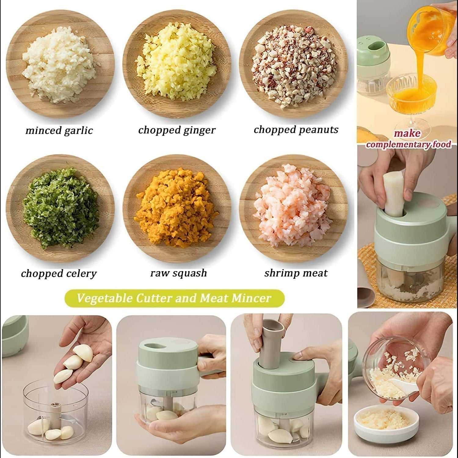 0142 4 in 1 Electric Handheld Cooking Hammer Vegetable Cutter Set Electric Food Chopper Multifunction Vegetable Fruit Slicer dd